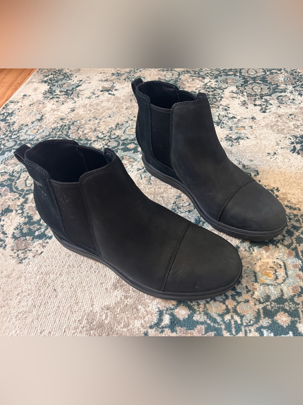 Women’s Black Chelsea Ankle Boot Sorel Evie II Wedge Leather / Suede 10
